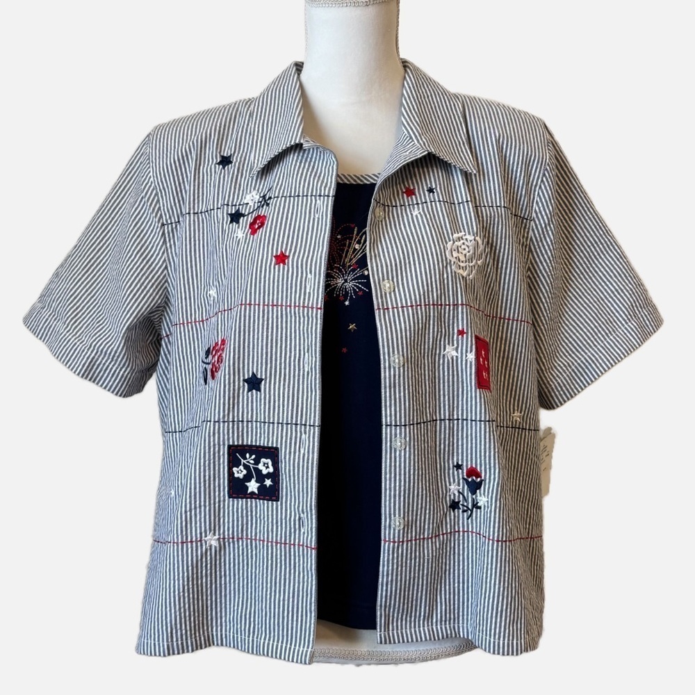 Koret Embroidered Flowers & Stars Two Piece Set Vintage Dead Stock NWT XL Petite